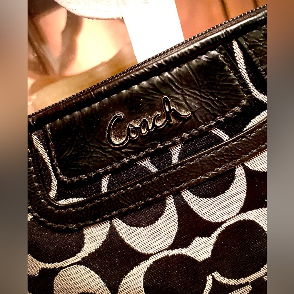 COACH black and white canvas and leather clutch or wristlet - Picture 2 of 16